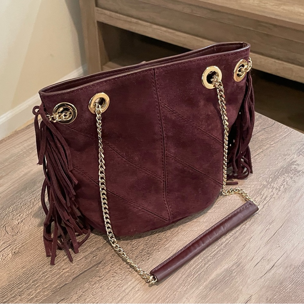 Maje Suede Bag in Dark Plum